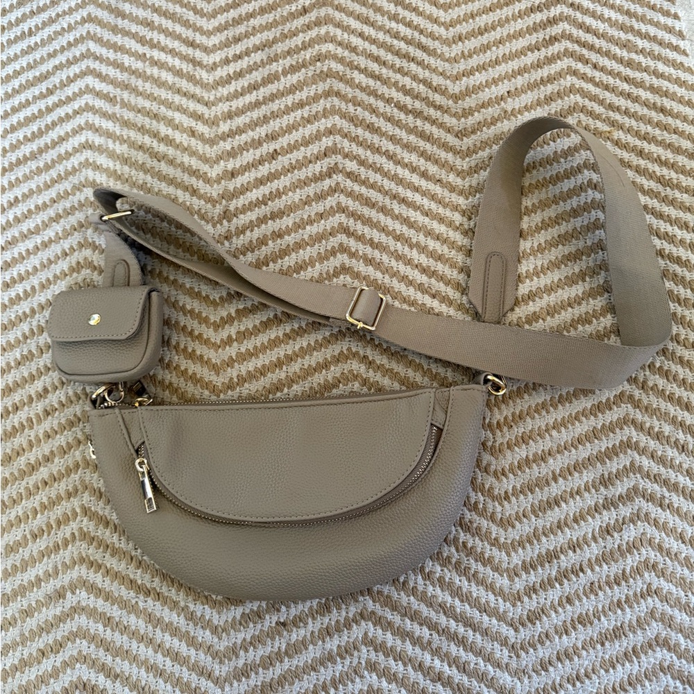 Sondra Roberts Tan Crossbody Bag with Sleek Minimalist Design